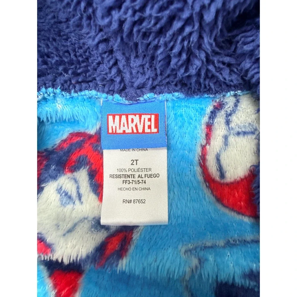 Marvel Avengers Toddler‎ Boys Plush Hooded Bathrobe Blue Spider-Man Hulk 2T